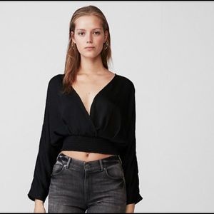 New Express Satin Dolman Sleeve Surplice Top